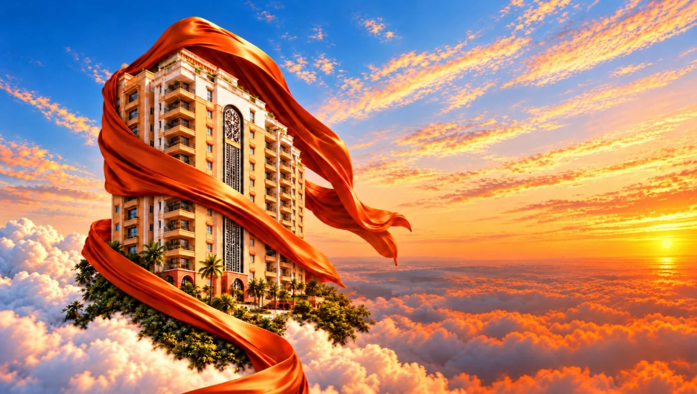 The gold jali crown and the sky bridge between the towers